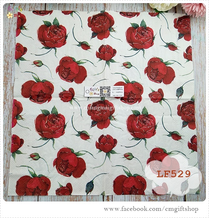 กระดาษแนปกิ้นยุโรป, ลายดอกกุหลาบ, ลายดอกไม้สีแดง, ลายดอกกุหลาบสีแดง, ลายดอกไม้, พื้นหลังสีอ่อน, ROSELLA cream