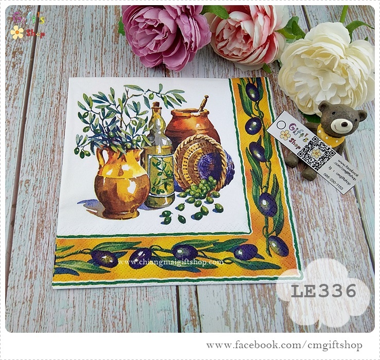 กระดาษแนปกิ้นยุโรป, ลายมะกอก, ลายน้ำมันมะกอก, ลายหม้อดินลายมะกอก, ลายขวดน้ำมันมะกอก, ลายเกี่ยวกับอิตาลี, ลายเกี่ยวกับอาหาร, ลายตะกร้ามะกอก, ขอบเป็นลายลูกมะกอก