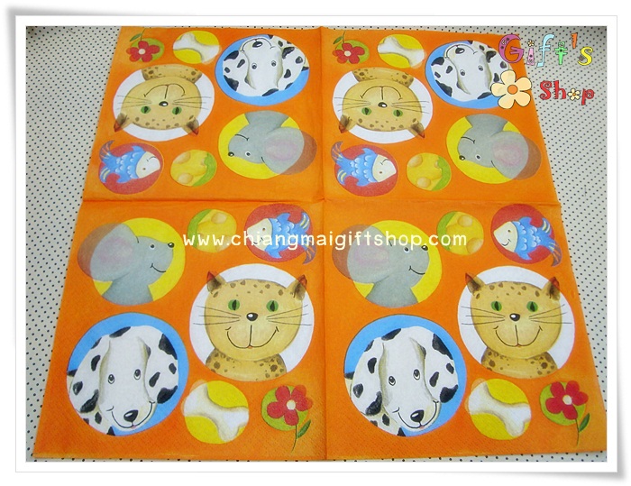 กระดาษแนปกิ้นยุโรป, ลายหนู, ลายปลา, ลายแมว, ลายหมา, ลายสุนัข, พื้นหลังสีส้ม
