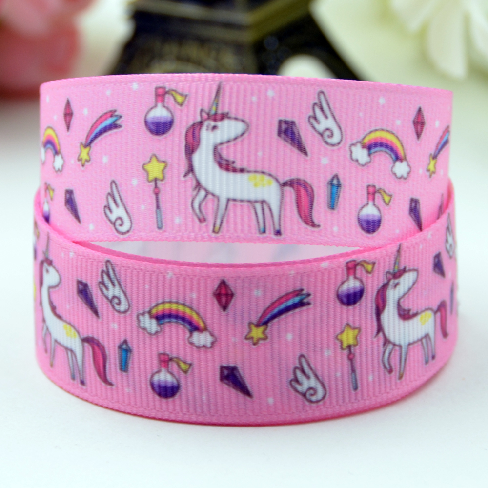 ริบบิ้นผ้าพิมพ์ลาย ม้ายูนิคอร์น (Unicorn) กว้าง 22 mm #PN27