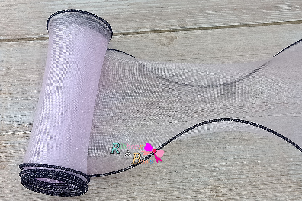 ริบบิ้นผ้าเย็บขอบสีดำ ผ้าไหมแก้ว ขนาด 10 ซม. (ขายเป็นหลา)