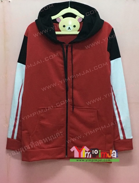 เสื้อฮู้ด เสื้อกันหนาว เสื้อรุ่น สีแดง แขนขาวดำ หมวกดำ เชือกดำ มีกระเป๋า สกรีนตามสั่ง DUCATI CORSE