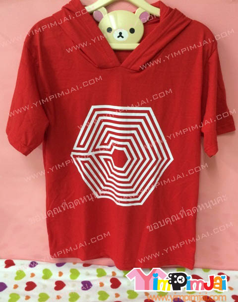 เสื้อฮู้ด เสื้อรุ่น สีแดง แขนสั้น สกรีนตามสั่ง