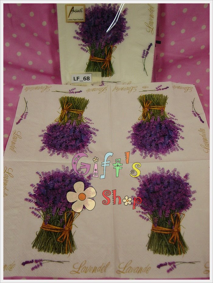 กระดาษแนปกิ้น ลายช่อดอกลาเวนเดอร์สีม่วง พื้นหลังสีขาว