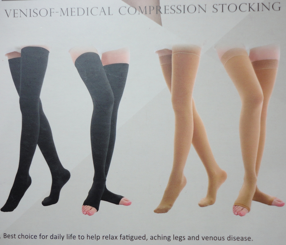 ถุงน่องรัดเส้นเลือดขอดVenisof สีดำ แบบต้นขา,S, ปลายเท้าเปิดopen, แรงรัด 20-30 mmHg