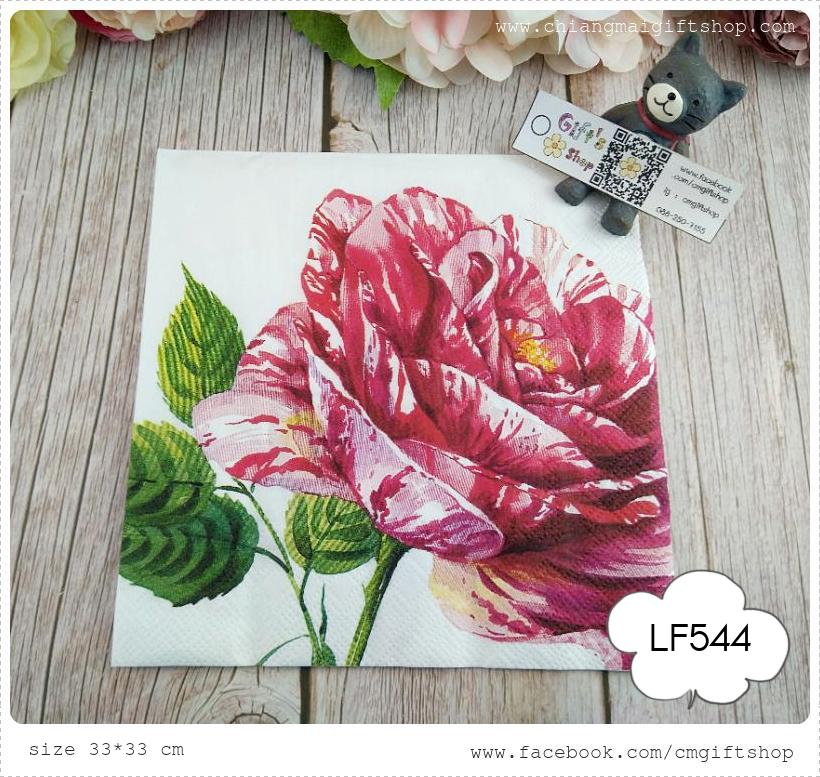 กระดาษแนปกิ้นยุโรป ,ลายดอกกุหลาบสีแดง, ลายดอกกุหลาบดอกใหญ่, ลายดอกกุหลาบ, ลายดอกไม้, ลายดอกไม้ใหญ่ๆ, พื้นหลังสีขาว, ลายCharlotte white
