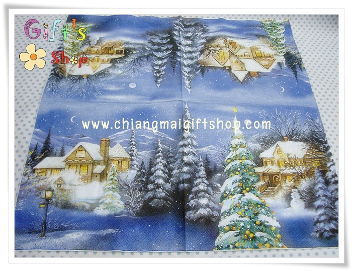 กระดาษแนปกิ้น ลายบ้านอบอุ่นที่ปกคลุมด้วยหิมะ ในหน้าหนาว