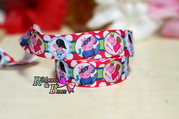 ริบบิ้นผ้าพิมพ์ลาย หมูน้อย กว้าง 22 mm #PP08