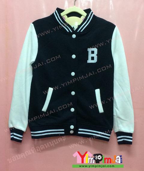 เสื้อกันหนาว เบสบอล สีดำ แขนยาวขาว ลายตามสั่ง เสื้อห้อง เสื้อรุ่น B