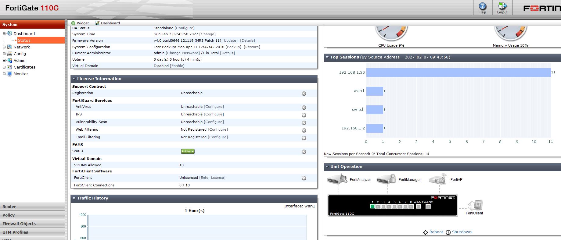 FortiGate 110C security appliance ฟอติเกตมือสองพร้อมใช้งาน