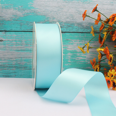 ริบบิ้นผ้าซาติน 2 หน้า สีฟ้าอ่อน 50 หลา (Light Blue)# WX018