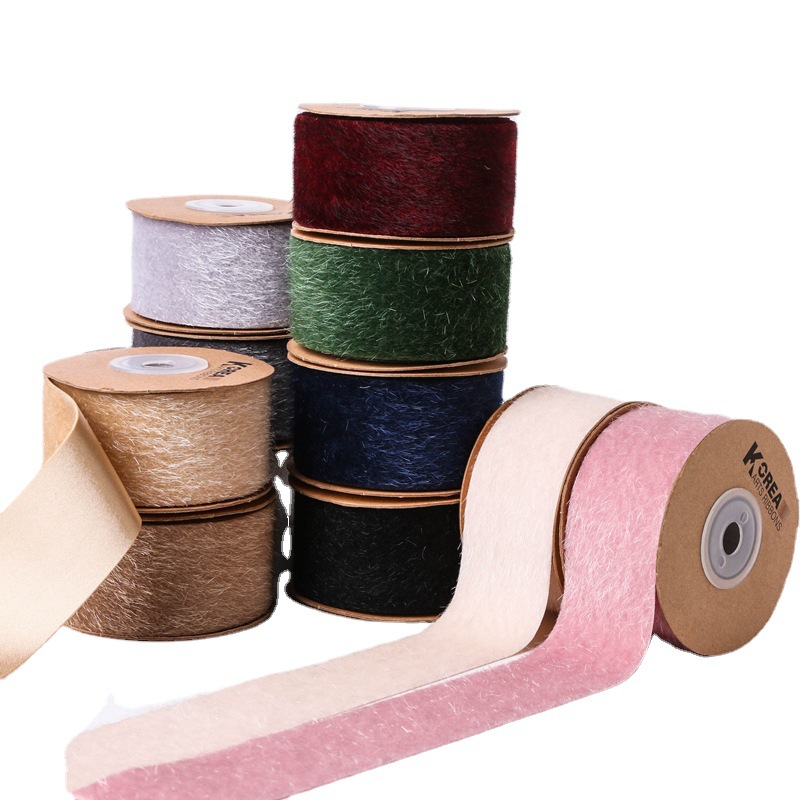 พร้อมส่ง ริบบิ้นผ้าขนมิ้ง ขนเฟอร์ มีหลายสี ขนาด 2.5 และ 3.8 ซม.#KR036