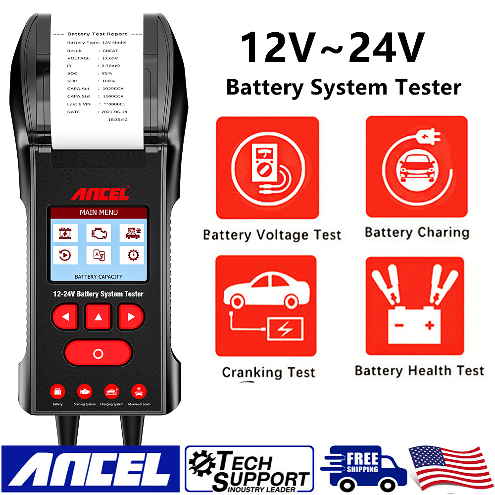 ANCEL BST600 Battery Tester with Printer 12V/24V 100-2000 CCA