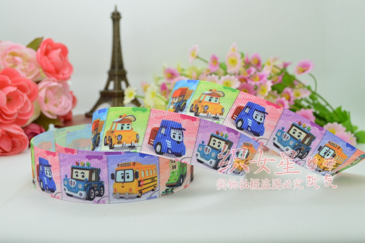 ริบบิ้นผ้าพิมพ์ลาย robocar poli กว้าง 22 mm #CT18