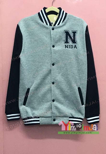 เสื้อเบสบอลเทาแขนดำ สั่งปัก Nida