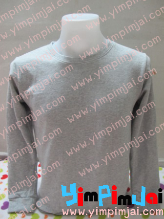 เสื้อกันหนาวคอกลม แขนยาว สีเทาทอปอ่อน