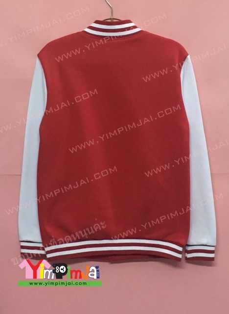 เสื้อแจ็คเก็ตเบสบอลแดงขาว