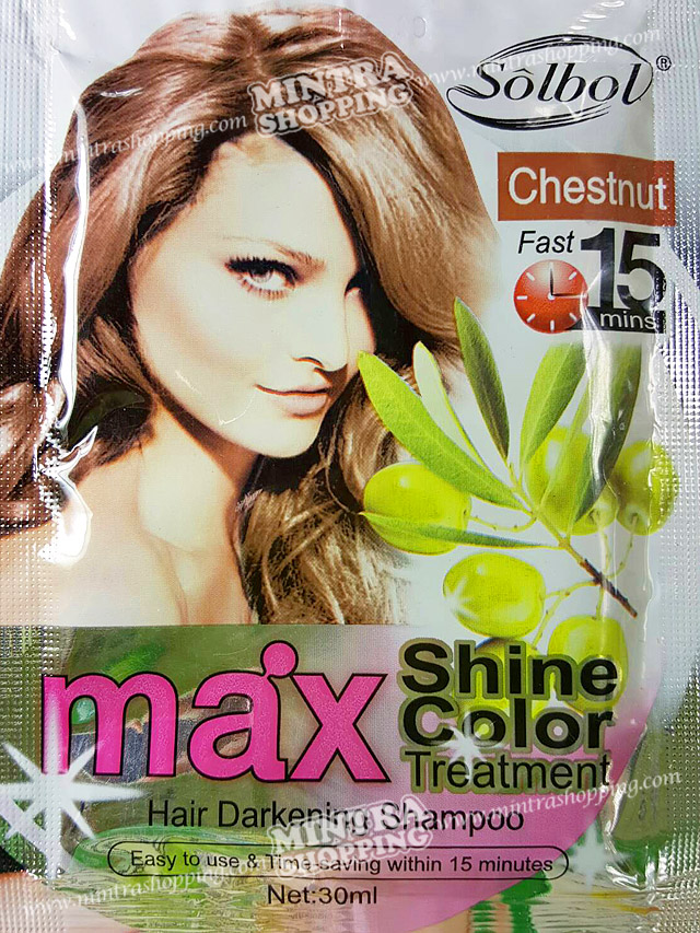 แชมพูเปลี่ยนสีผม Solbol Chestnut สมุนไพรย้อมผม ปิดผมขาว - สีเชสนัท Max Shine Color Hair Darkening Shampoo