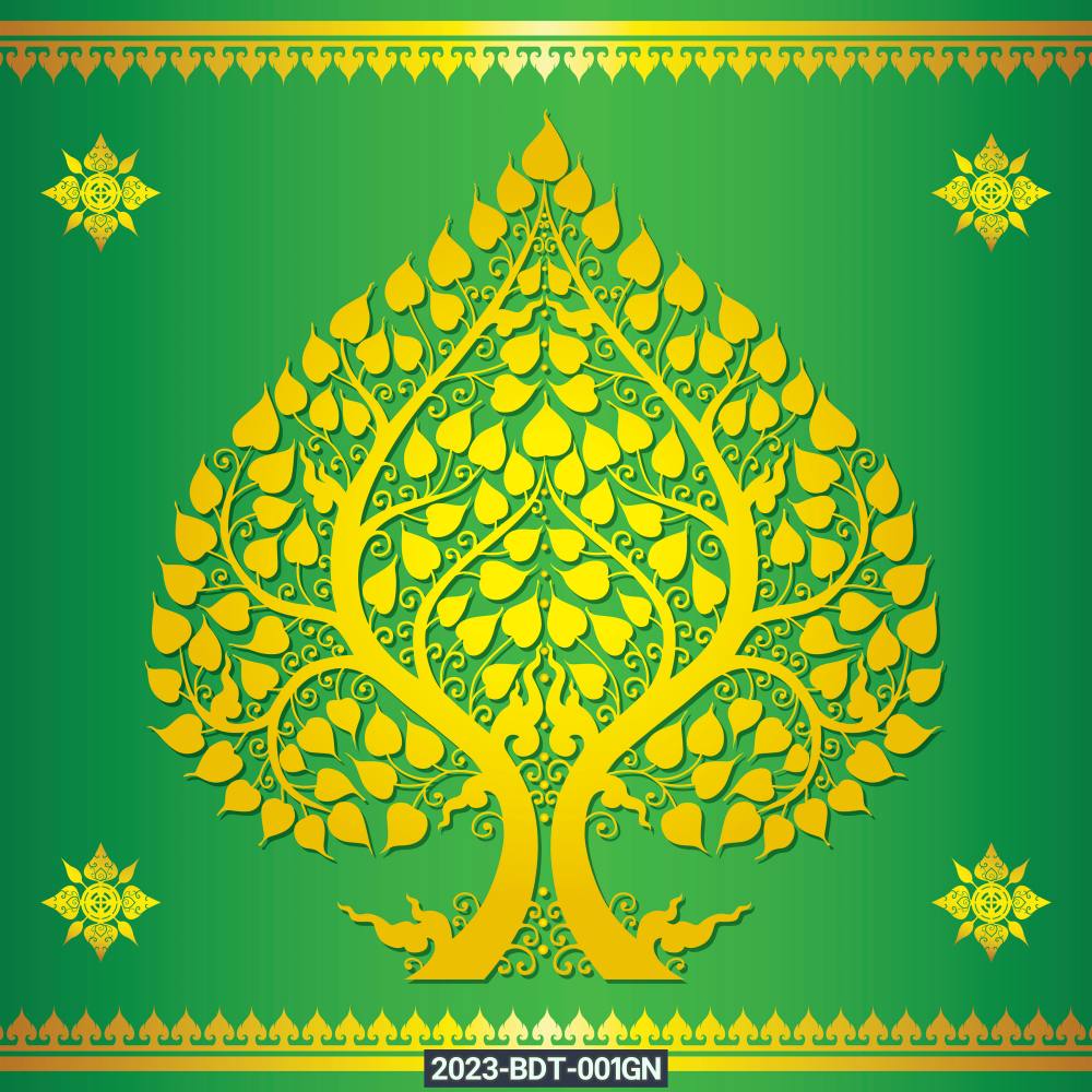 สติ๊กเกอร์ภาพต้นโพธิ์ทอง-บอร์ดเดอร์ลายไทย ตกแต่งห้องพระ ร้านนวด-สปา ร้านอาหารไทย สีเขียว ST-2023-BDT-001GN