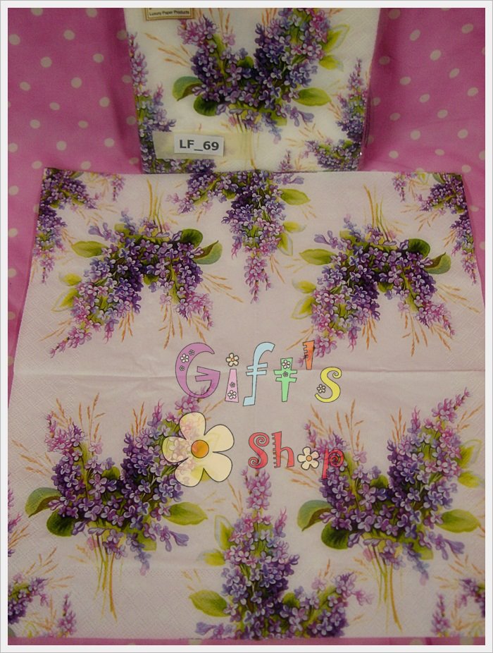 กระดาษแนปกิ้น ลายดอกลาเวนเดอร์สีม่วง พื้นหลังสีขาว