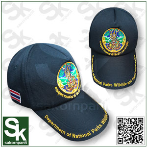 หมวกแก๊ปดำ ตรากรมอุทยานฯ (ปักปีก) พร้อมปักธงชาติ 1 จุด"ไม่มีDNP" (ผ้ามองตากู).