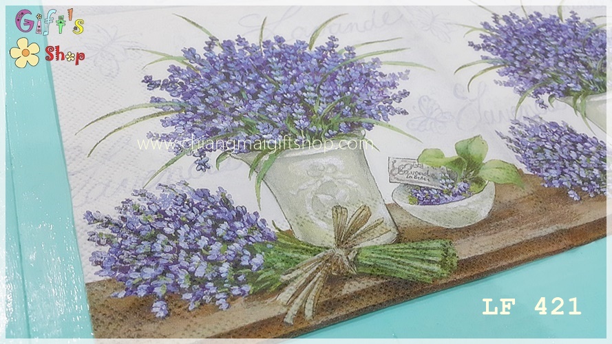 กระดาษแนปกิ้นยุโรป, ลาย Lavender scene cream, ลายดอกลาเวนเดอร์สีม่วง, พื้นหลังสีขาว, ลายดอกลาเวนเดอร์, ลายดอกไม้โทนสีม่วง