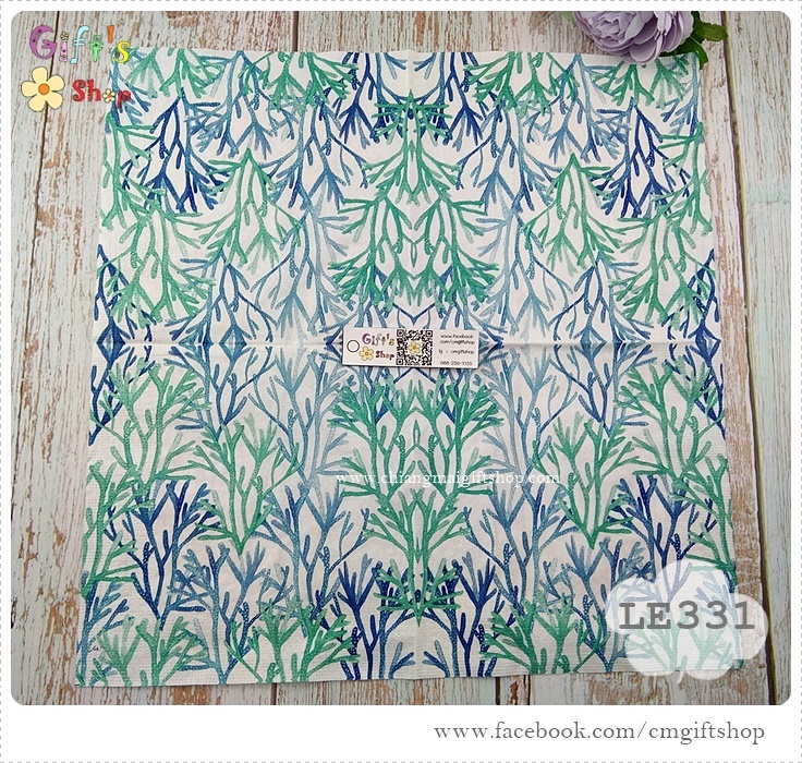 กระดาษแนปกิ้นยุโรป, ลาย Aquarell Corals, ลายปะการัง, ลายปะการังหลายสี, ลายแนวทะเล, ลายแนวปะการัง, พื้นหลังสีขาว, ลายโทนสีฟ้าขาว, ลายสัตว์ทะเล