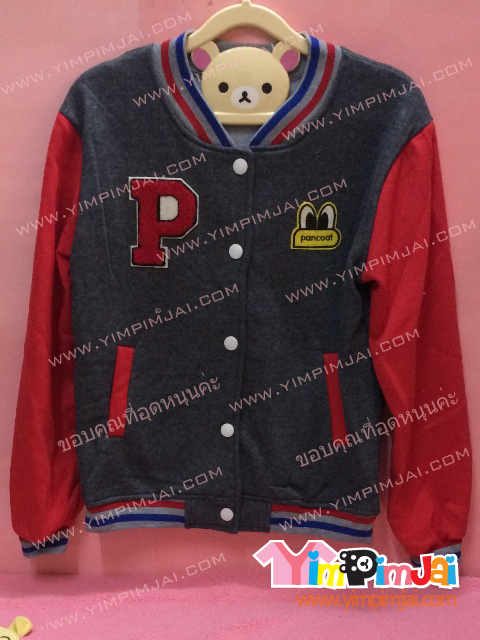 เสื้อกันหนาว เบสบอล สีเทาเข้ม แขนแดง ลายตามสั่ง / ลายการ์ตูน น่ารัก เท่ห์อ่ะ