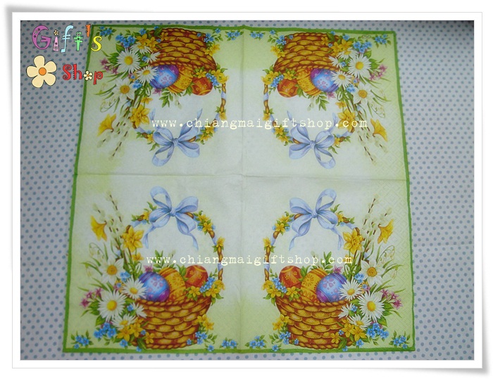 กระดาษแนปกิ้นยุโรป, ลายตระกร้าไข่อีสเตอร์, พื้นหลังสีเขียว, ลายไข่, ลายไข่อีสเตอร์, เทศกาลอีสเตอร์