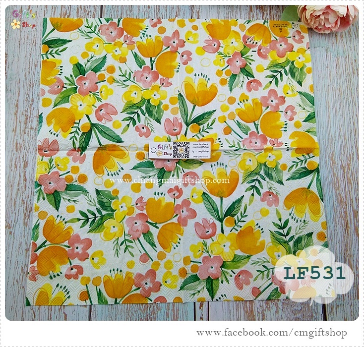 กระดาษแนปกิ้นยุโรป ,All about Yellow1, ลายดอกไม้สีเหลือง, ภาพวาดสีน้ำ, ลายดอกไม้สีโอลด์โรส, พื้นหลังสีครีม