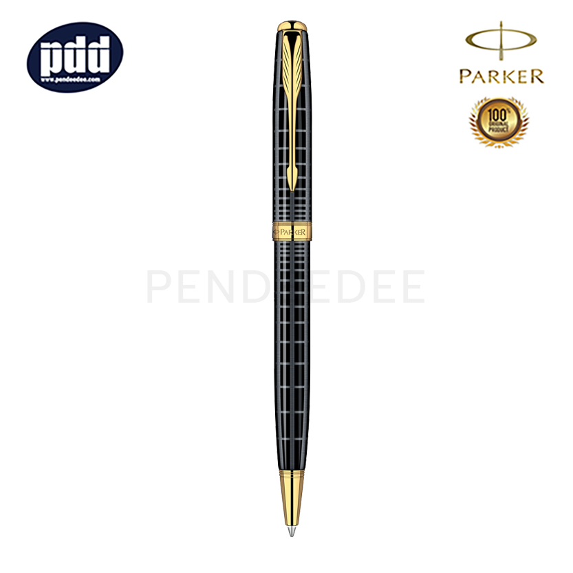 PARKER ปากกาลูกลื่น ป๊ากเกอร์ ซอนเนต สีดำลายเทา คลิปทอง PARKER Sonnet Grey Black GT Ballpoint Pen