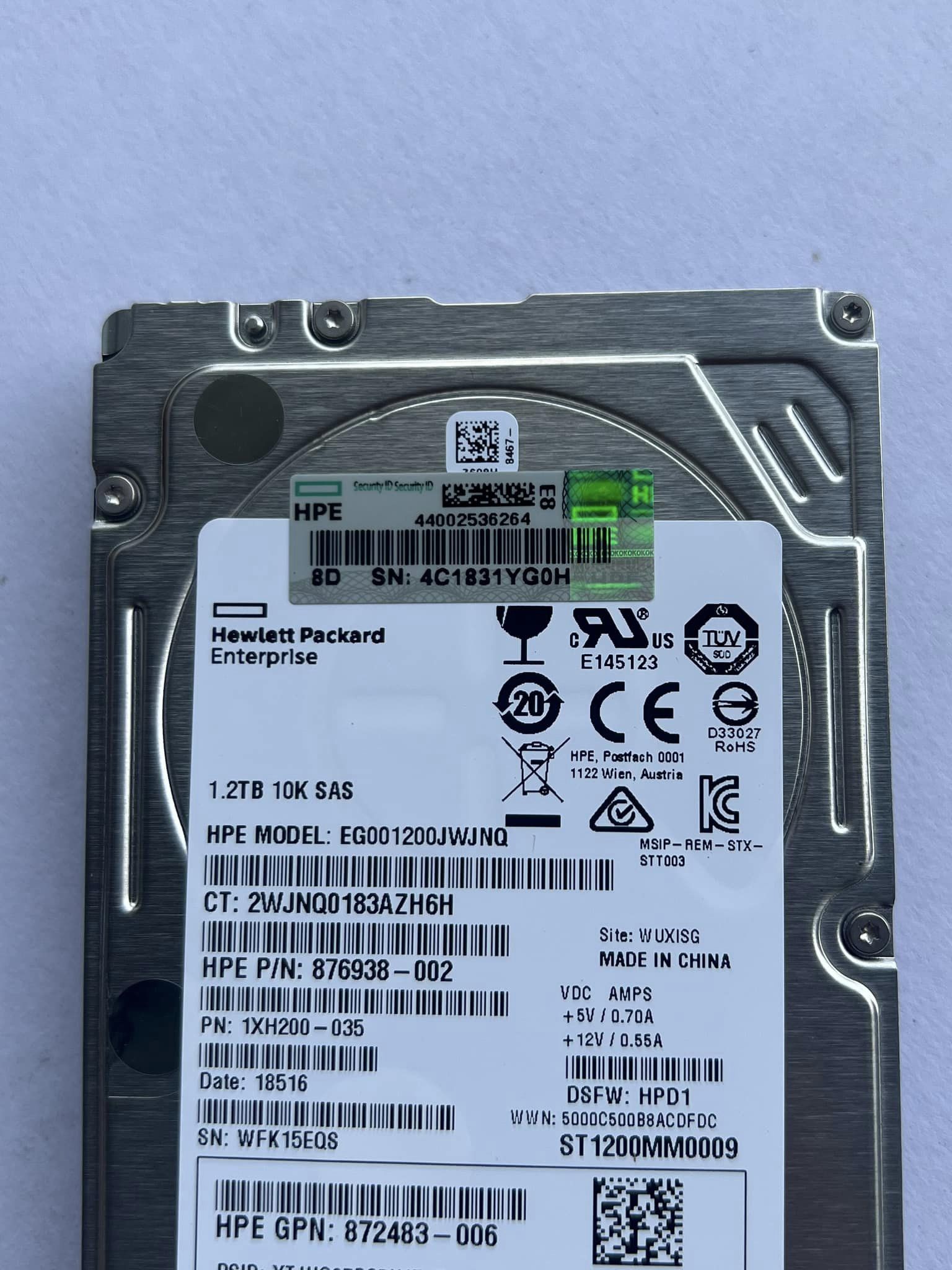 hdd server sas hpe 1.2tb 10k 12Gbps ขนาด 2.5" ฮาร์ดไดรฟ์มือสองพร้อมใช้งาน