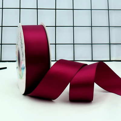 ริบบิ้นผ้าซาติน 2 หน้า สีแดงเข้ม 50 หลา (wine )# WX005