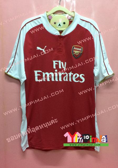 เสื้อยืด สีแดง แขนสั้นขาว สกรีนตามสั่ง เสื้อกีฬา Fly Emirates Arsenal TOR 25