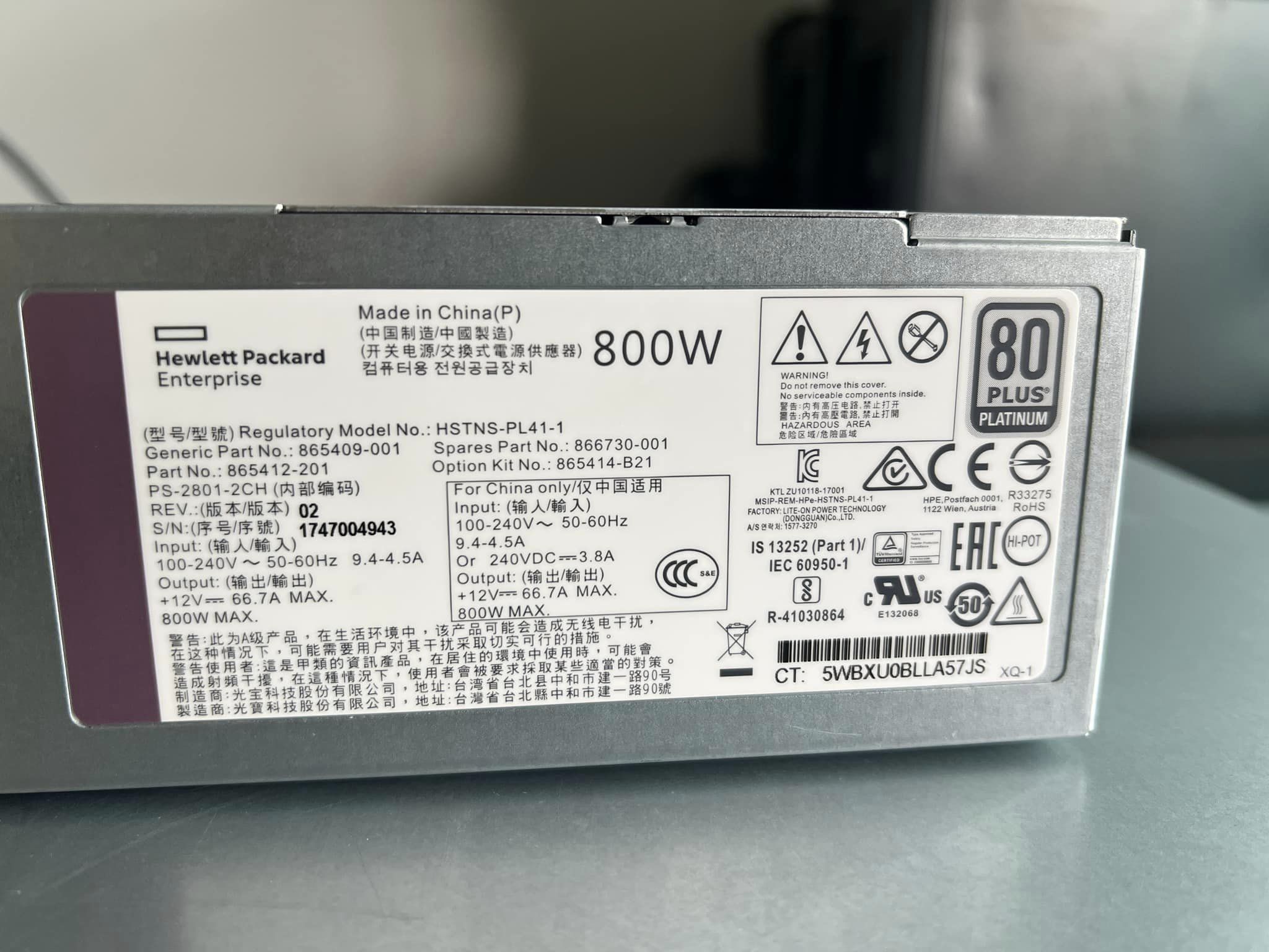 power hp 800W สำหรับ HP DL360 DL380 DL385 G10 มือสองพร้อมใช้งาน