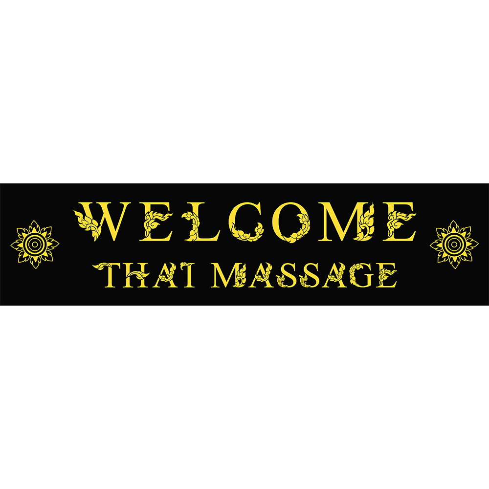 สติ๊กเกอร์ป้าย "Welcome Thai Massage & Spa" ติดกระจก/ป้ายหน้าร้านนวด ร้านสปาไทย ดำ WL15BK