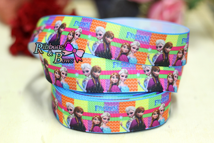 ริบบิ้นผ้าพิมพ์ลาย Frozen กว้าง 22 mm #FZ034