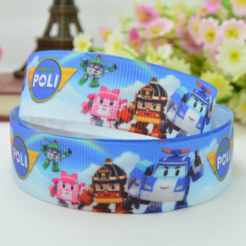 ริบบิ้นผ้าพิมพ์ลาย robocar poli กว้าง 22 mm #CT19