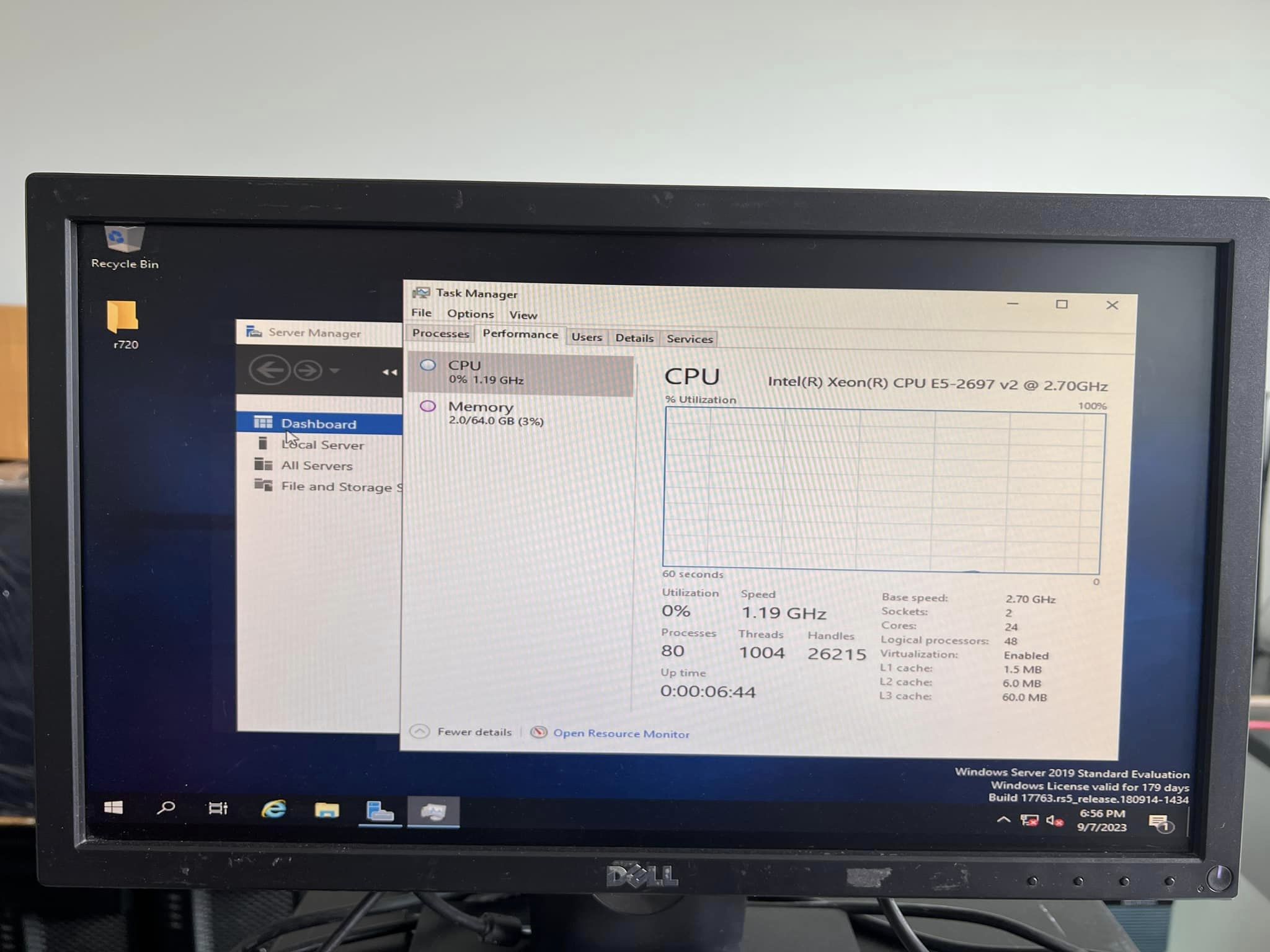 dell r720 2cpu 64gb 24cores เซิฟเวอร์มือสองพร้อมใช้งาน