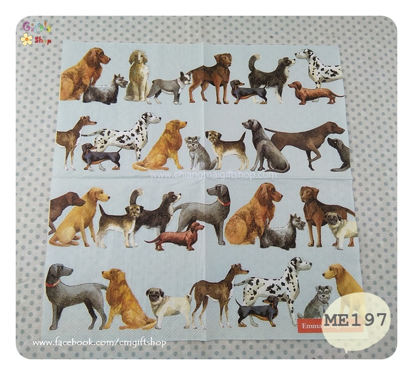 กระดาษแนปกิ้น ลายDogs light blue, ลายน้องหมา, ลายหมา, ลายสุนัข, ลายสุนัขหลายแบบ, ลายสุนัขหลายสายพันธุ์, พื้นหลังสีฟ้าอ่อน