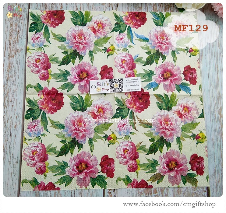 กระดาษแนปกิ้นยุโรป, ลายดอกไม้สีชมพูอ่อน, ลายดอกไม้สีแดง, ลายดอกไม้เต็มผืน, OLGA white, พื้นหลังสีครีมอ่อน, พื้นหลังสีอ่อน, ลายเต็มผืน