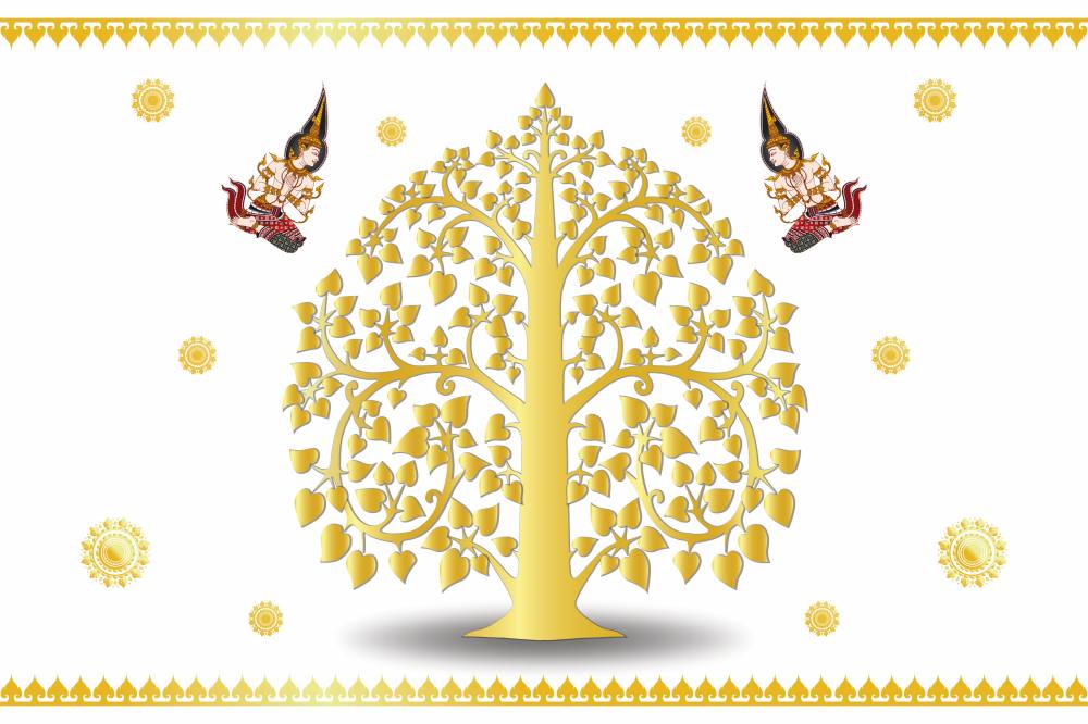 วอลเปเปอร์ติดผนัง ภาพต้นโพธิ์ สั่งทำตามขนาดที่ต้องการ สีดำ/น้ำเงิน/ฟ้า/น้ำตาล/เหลืองทอง/เขียว/เทา/แดง/ขาว CW-BDT2025-007