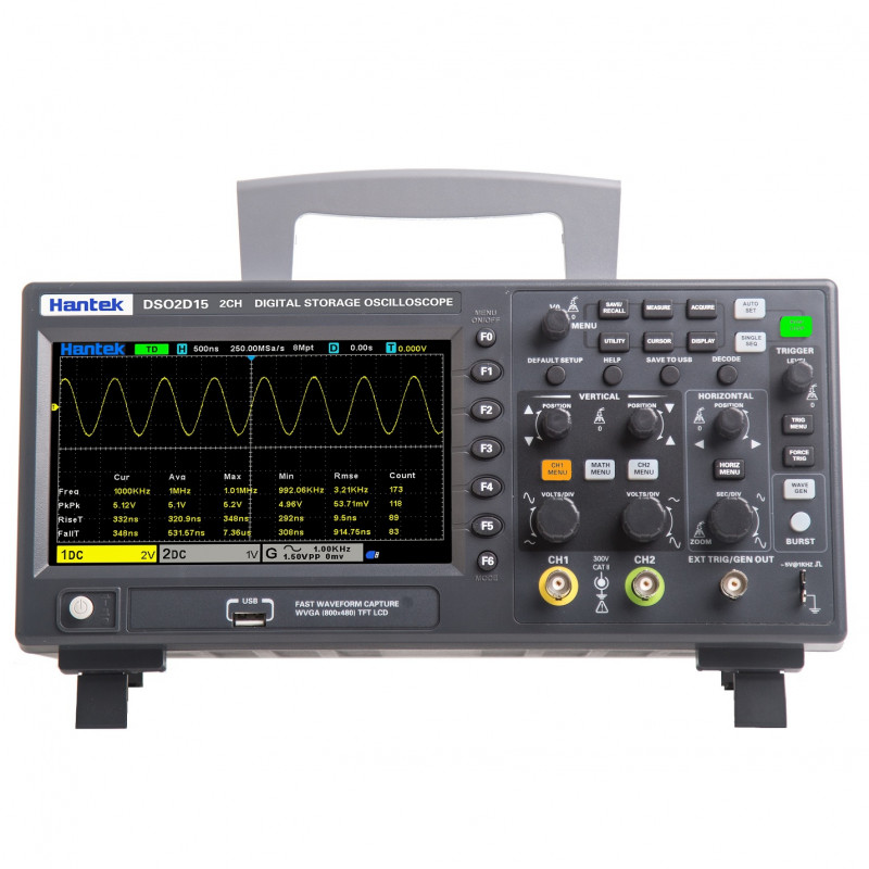 Hantek DSO2D15 Digital Ossilloscope+Function Generator 2CH 150MHz 1GSa/s, 8MHz memory depth + 1 CH 25MHz Arbitrary function generator