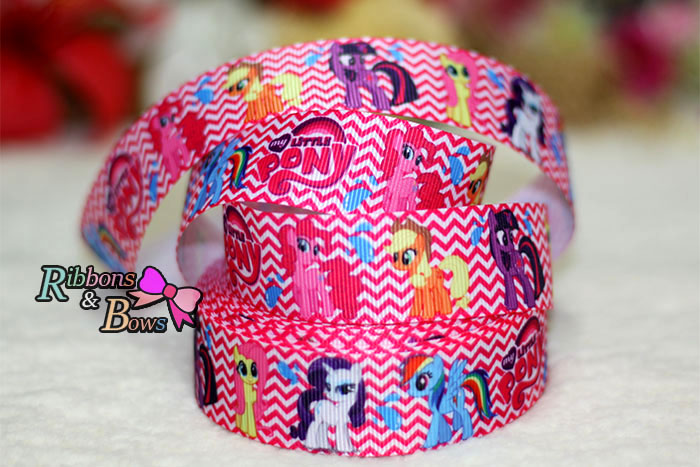 ริบบิ้นผ้าพิมพ์ลาย ม้าโพนี่(pony) กว้าง 25 mm #PN15