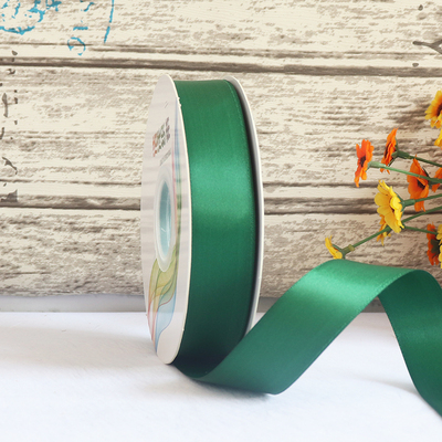 ริบบิ้นผ้าซาติน 2 หน้า สีเขียวเข้ม 50 หลา (Forest Green)# WX029