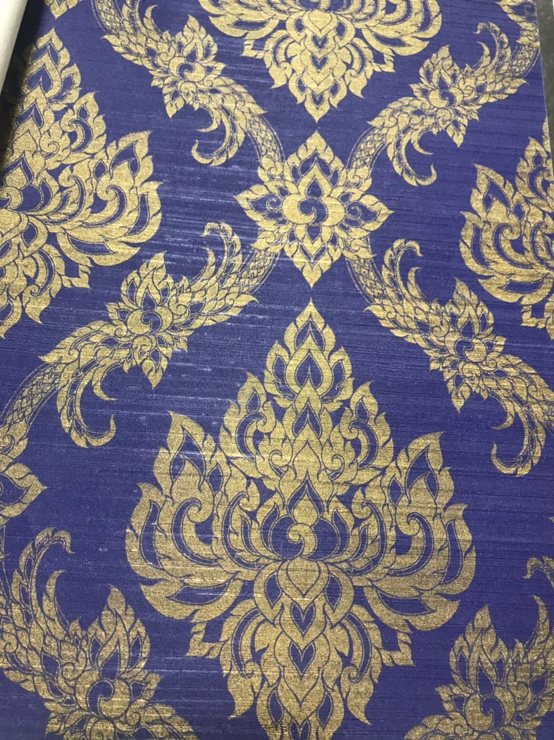 วอลเปเปอร์ลายไทย ดอกบัวแก้ว น้ำเงิน-ทอง 43-107-2