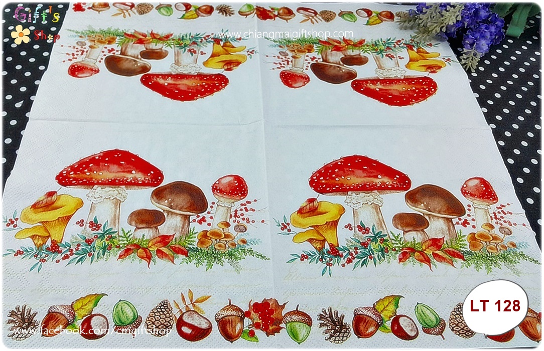 กระดาษแนปกิ้น ลายดอกเห็ด, ลายวอลนัท, ลายลูกสน, พื้นหลังสีขาว, ลายผลไม้, Mushrooms