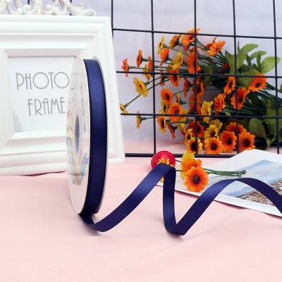 ริบบิ้นผ้าซาติน 2 หน้า สีน้ำเงิน 50 หลา (Ink Blue )# WX025