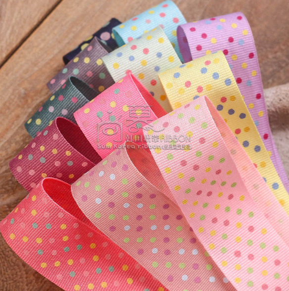 ริบบิ้นผ้าลูกฟูกเกาหลี สีหวานลายจุด ขนาด กว้าง 4 ซม..#FD