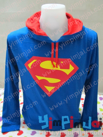 เสื้อฮู้ดสีน้ำเงิน สกรีนลายซุปเปอร์แมน